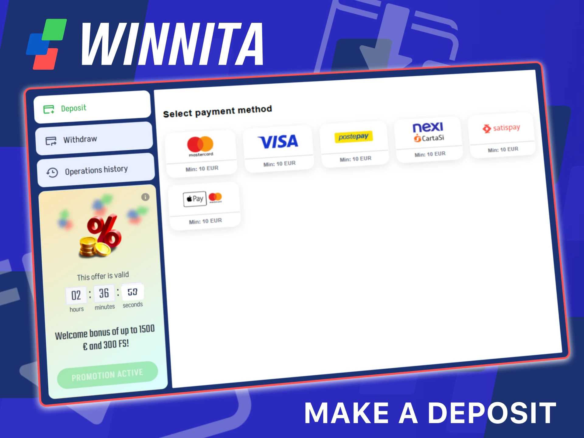 Follow simple steps to make a deposit on the official Winnita platform.