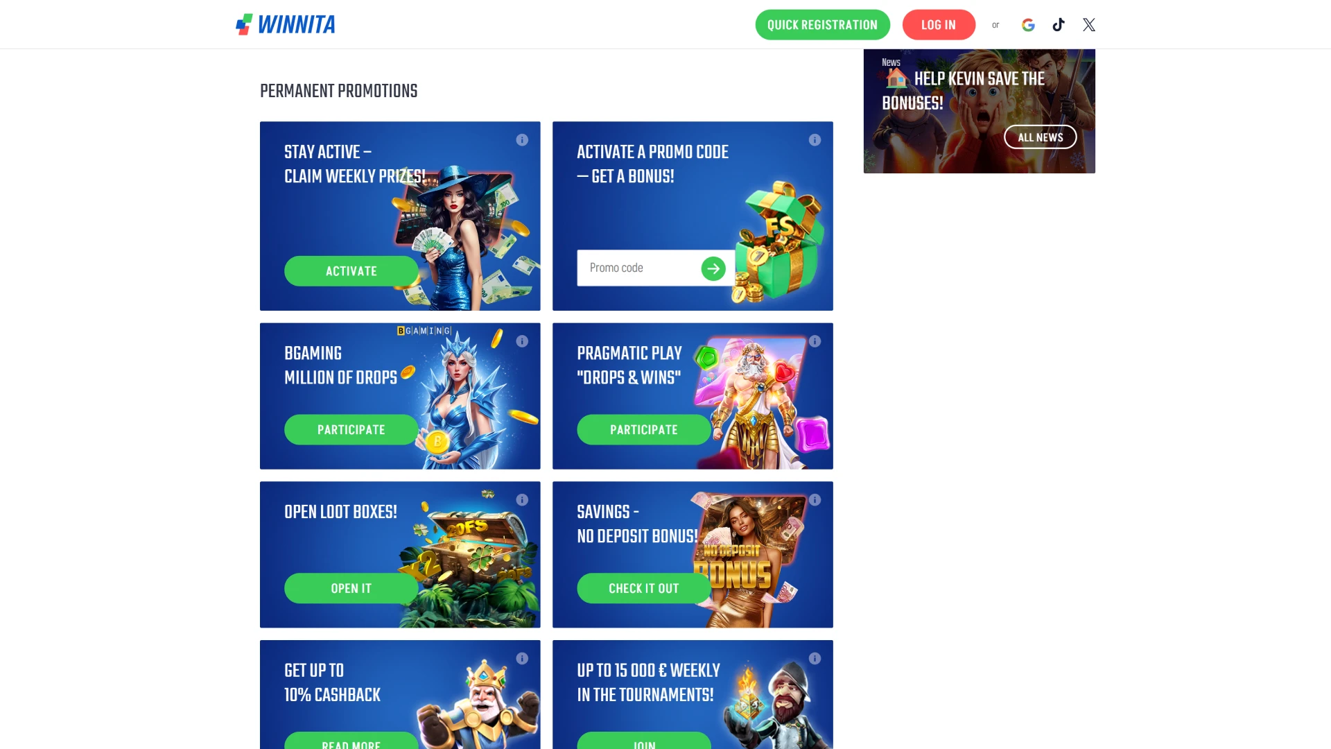 View current bonuses and promotions on the official Winnita platform.