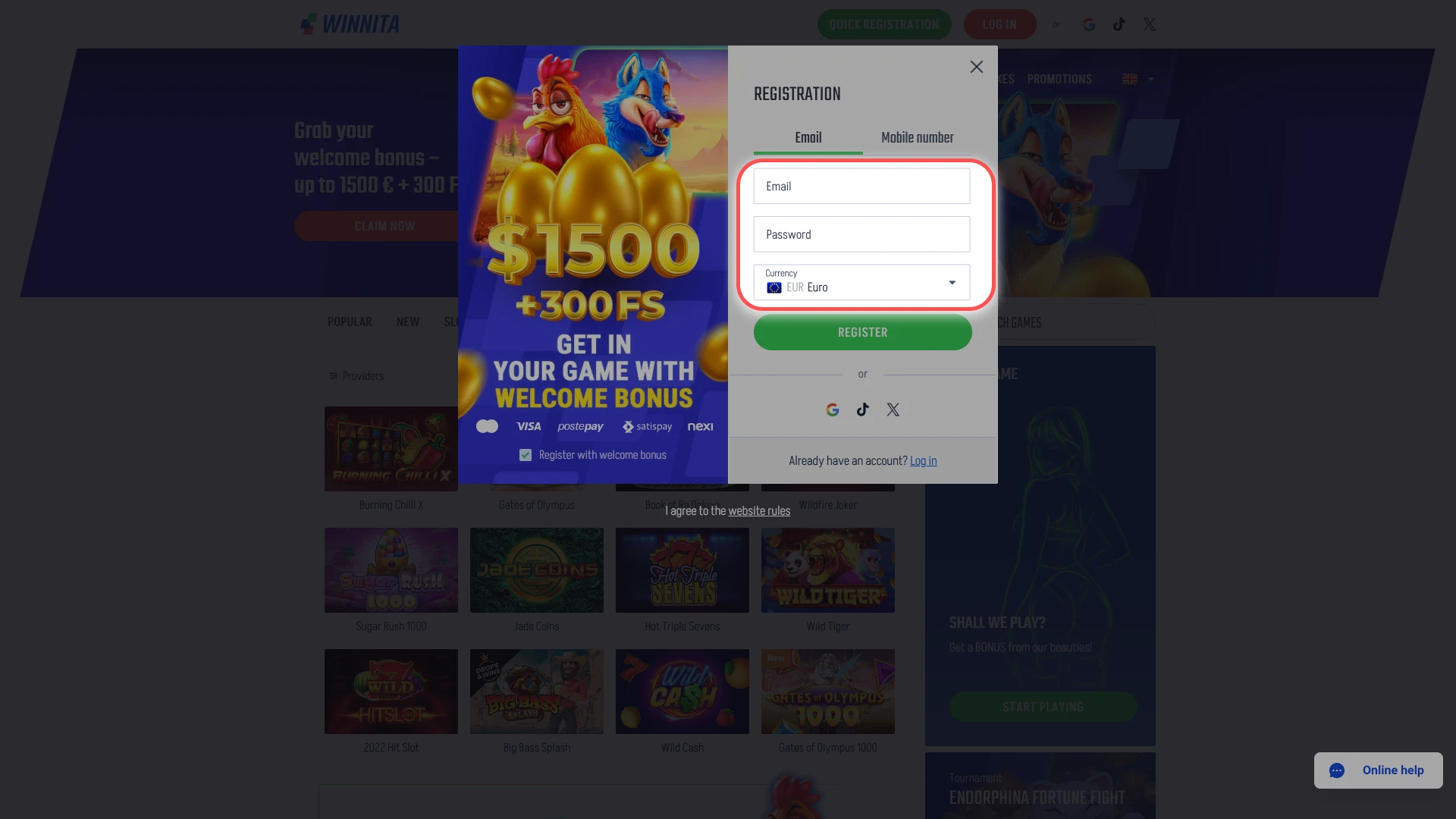 Enter your personal information and create secure login details on Winnita.