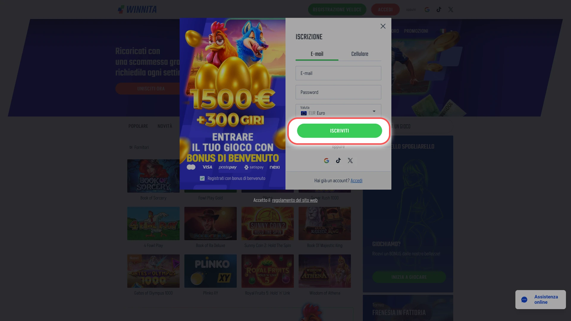 Conferma il tuo account tramite verifica per completare la registrazione su Winnita.