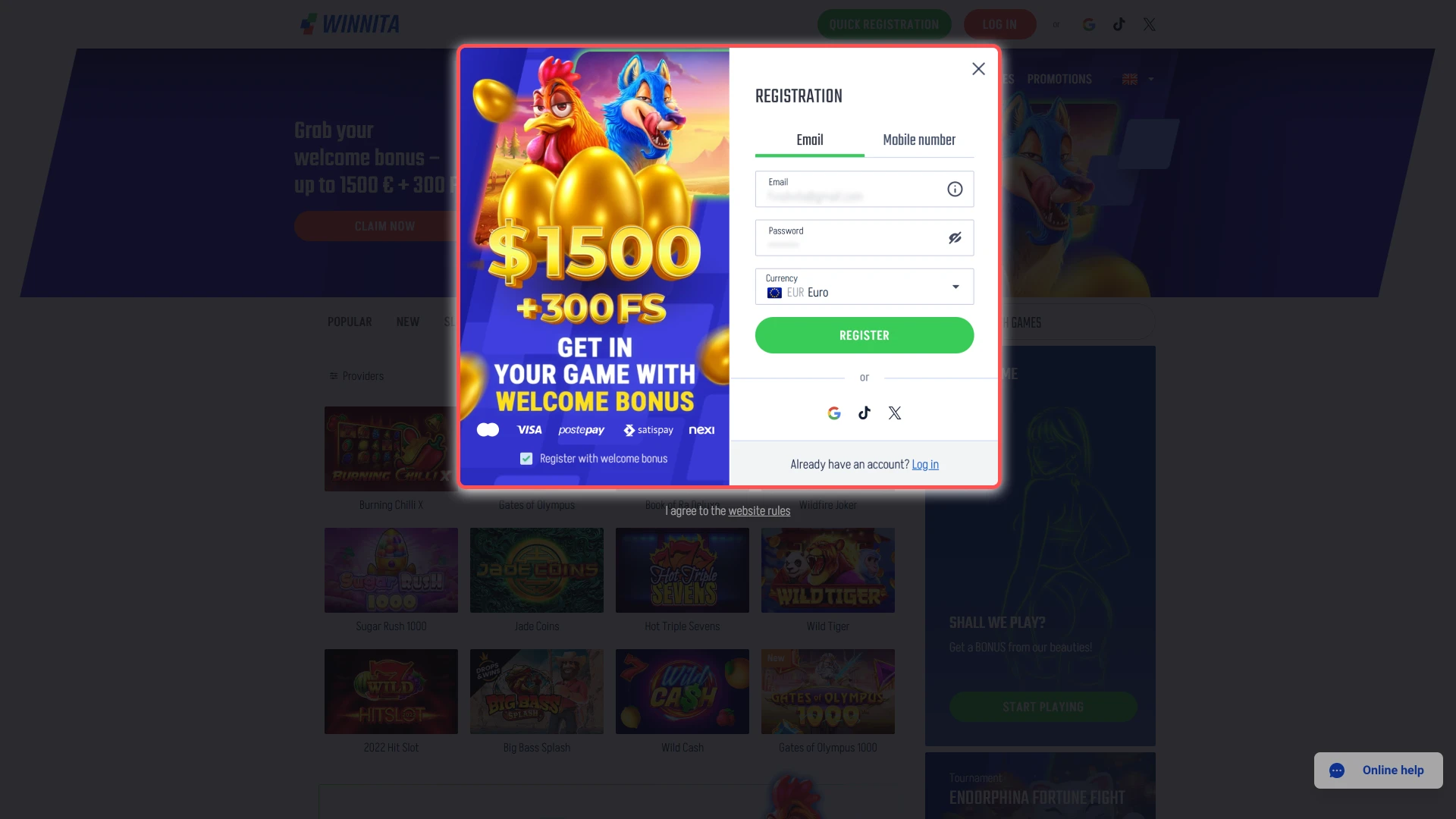 Create your account on the official Winnita platform to start betting.